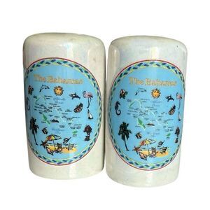 The Bahamas Map Antique Vintage Collector Salt & Pepper Shakers
